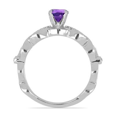 BUY AFRICAN AMETHYST GEMSTONE RING IN RHODIUM PLATED 925 STERLING SILVER | JEWELPIN